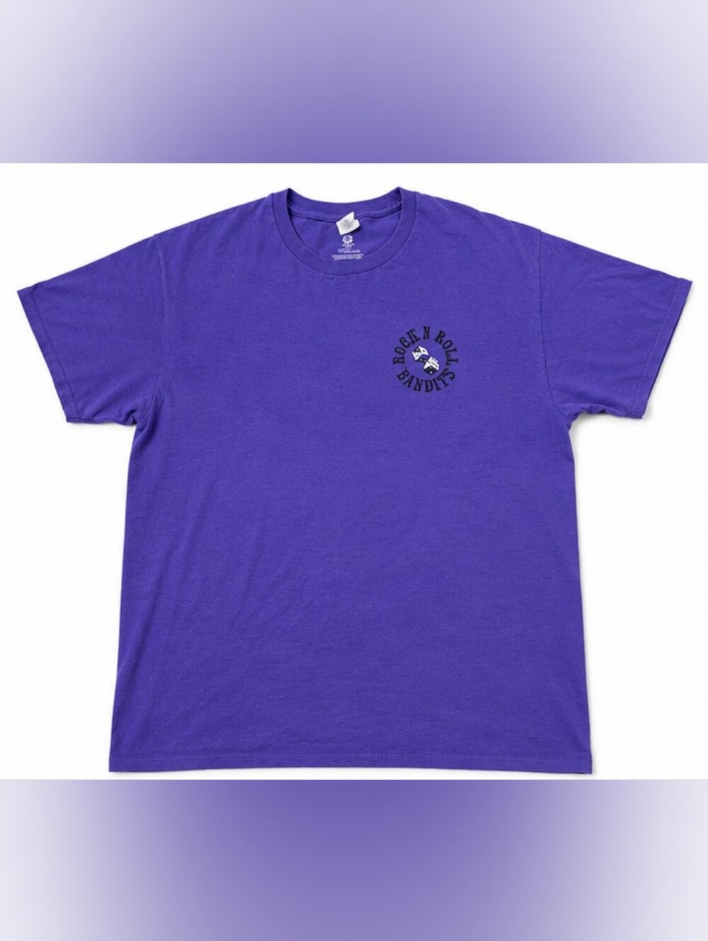 Rock N Roll Bandits Purple Graphic T-Shirt Men’s Size L Skull Cowboy Guitar Tee